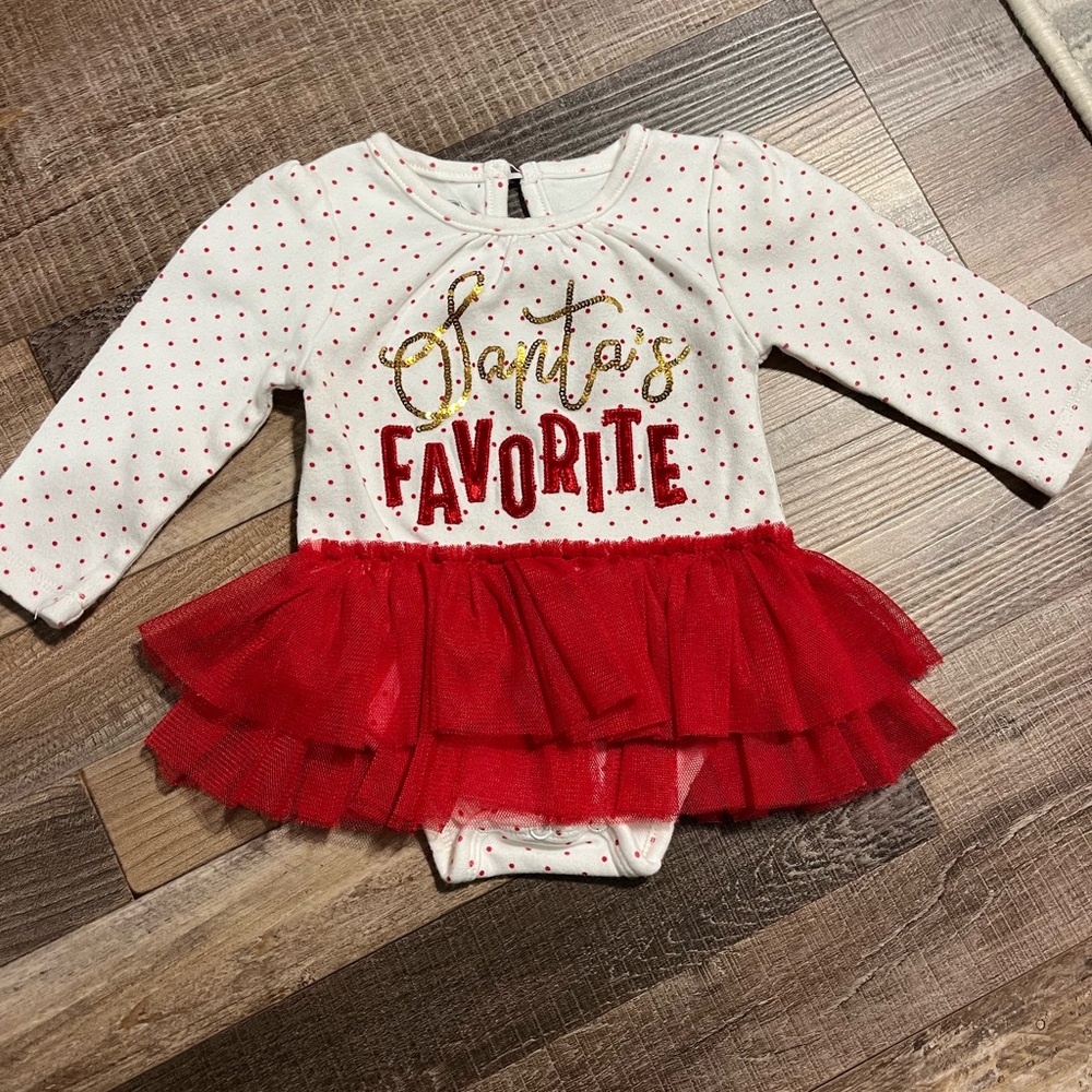 Mud Pie White and Gold Baby Onesie with Red toole skirt